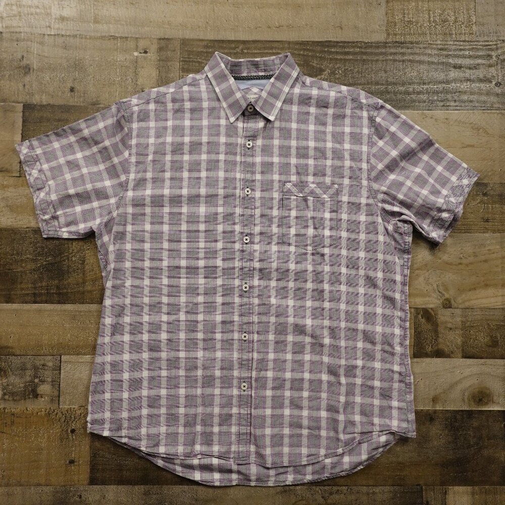 James Campbell Plaid‎ Button Shirt Men’s XL Purple Short Sleeve Casual